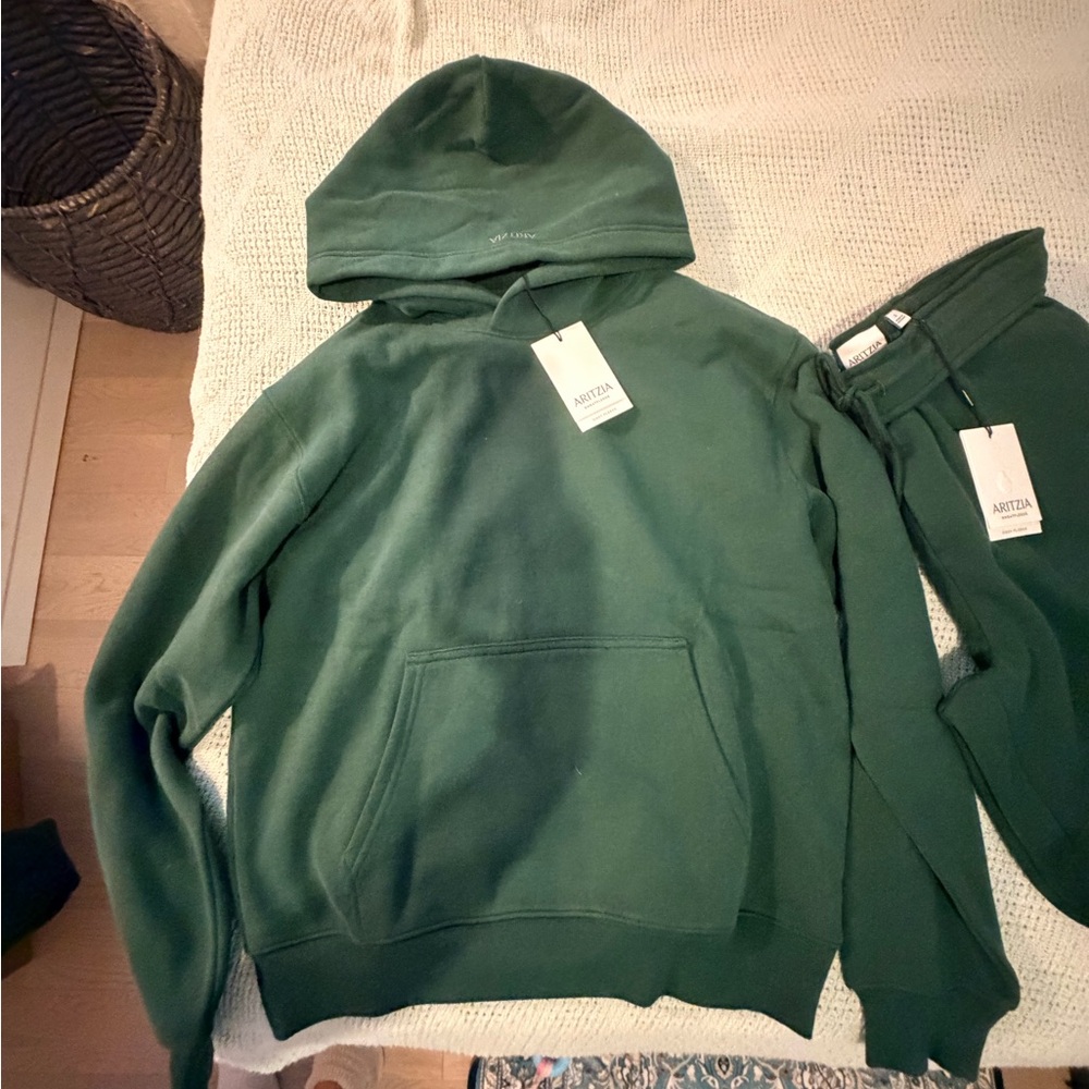 Aritzia Campus Green “Perfect” Hoodie and “Mega Baggy Fold-Over” Joggers Set
